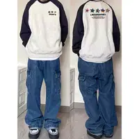 美式hiphop高街潮牌拼接撞色圆领男女秋冬卫衣星星字母情侣上衣
