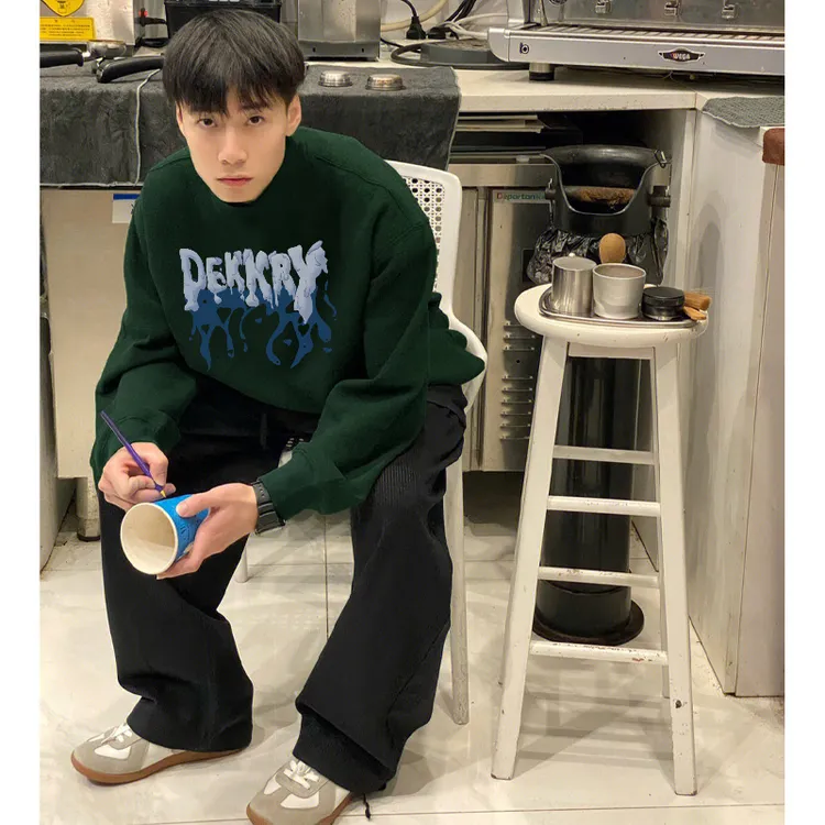 美式高街vibe字母印花秋季男士潮牌潮流ins街头加厚圆领无帽卫衣