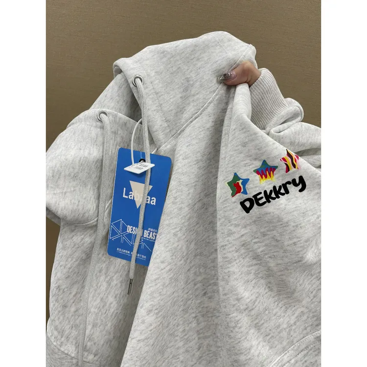 美式潮牌星星印花连帽套头卫衣街头男女宽松ins慵懒风秋冬季外套