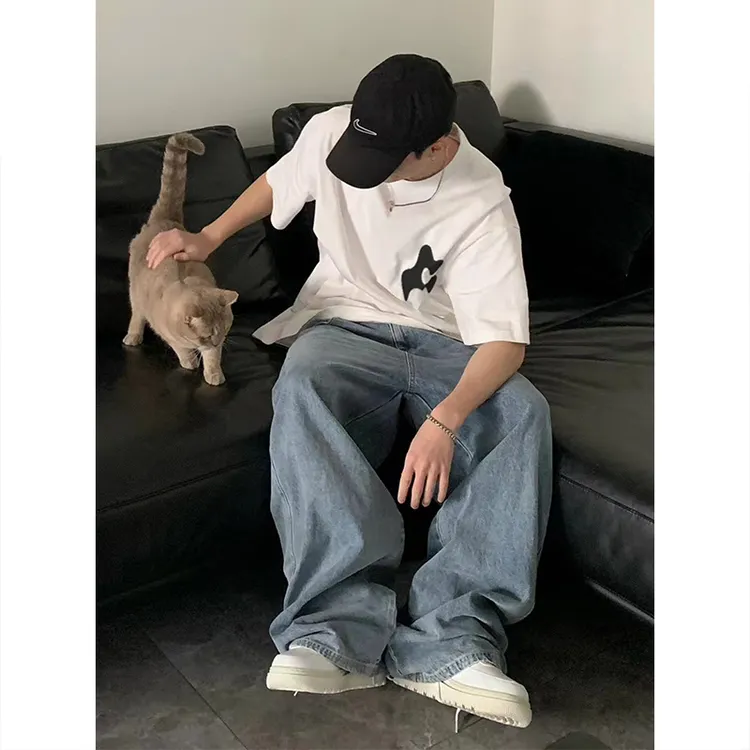 美式潮牌重磅设计感印花棉纯短袖T恤男夏季宽松百搭情侣半袖上衣