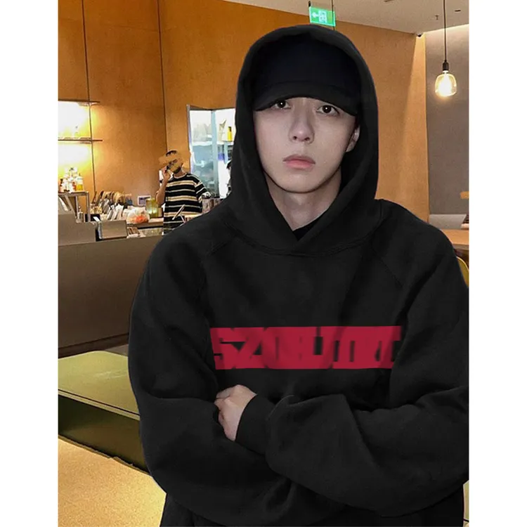 国潮牌加厚字母印花连帽卫衣男秋季高街痞帅加绒vibe宽松外套上衣