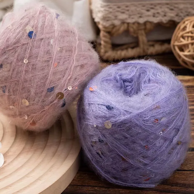 新品羊驼绒亮片马海毛一团一两亲肤不扎身手工棒针编织线柔软手编