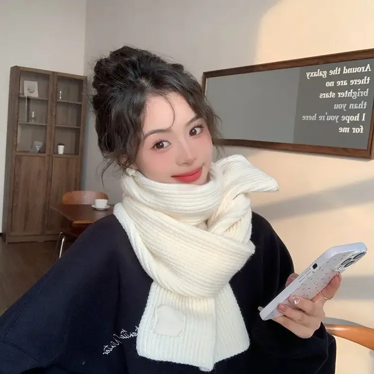 针织毛线围巾女冬季新款高级感百搭韩版纯色保暖学院风短围脖Q212