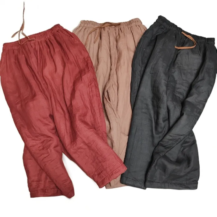 苎麻夹棉棉裤冬季新款大码女装休闲棉裤2802（臀围136 裤长88／93）