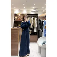 早秋韩系穿搭2024秋冬季新款女装蓝色斜肩针织毛衣高腰波点阔腿裤