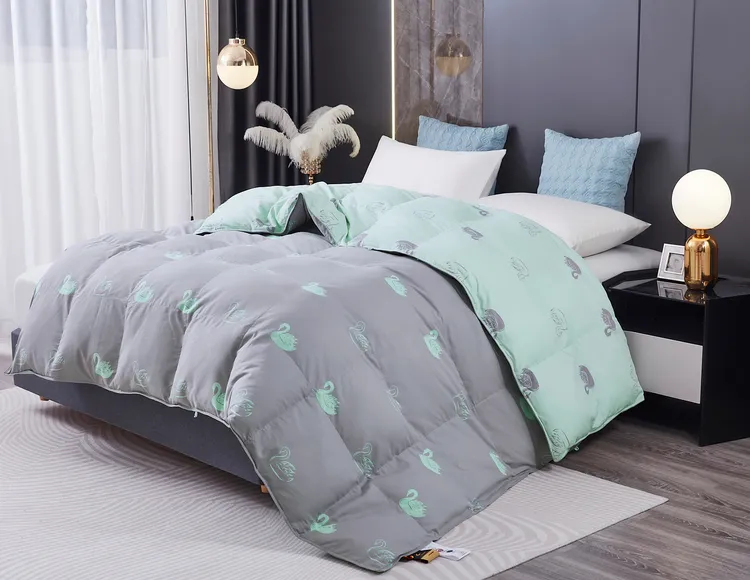 （送工具）双层纯棉AB面纯色自充羽 绒被被壳冬被