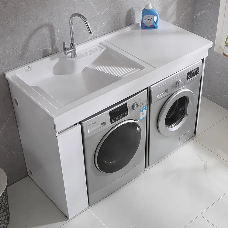 太空铝洗衣机阳台柜洗衣机烘干机组合柜阳台双机位洗衣台盆一体柜