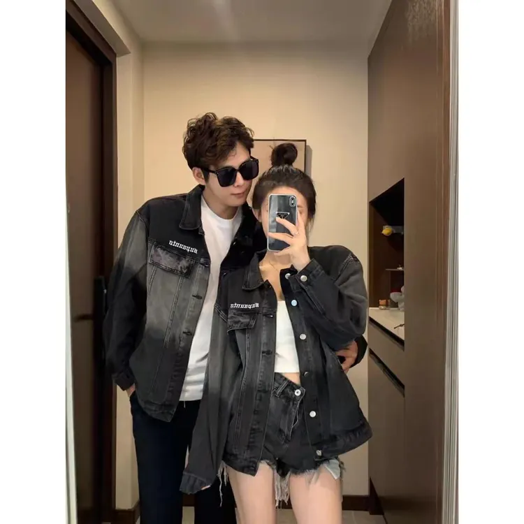高级感情侣装春秋季新款小众设计网红牛仔夹克男女生国潮外套潮牌