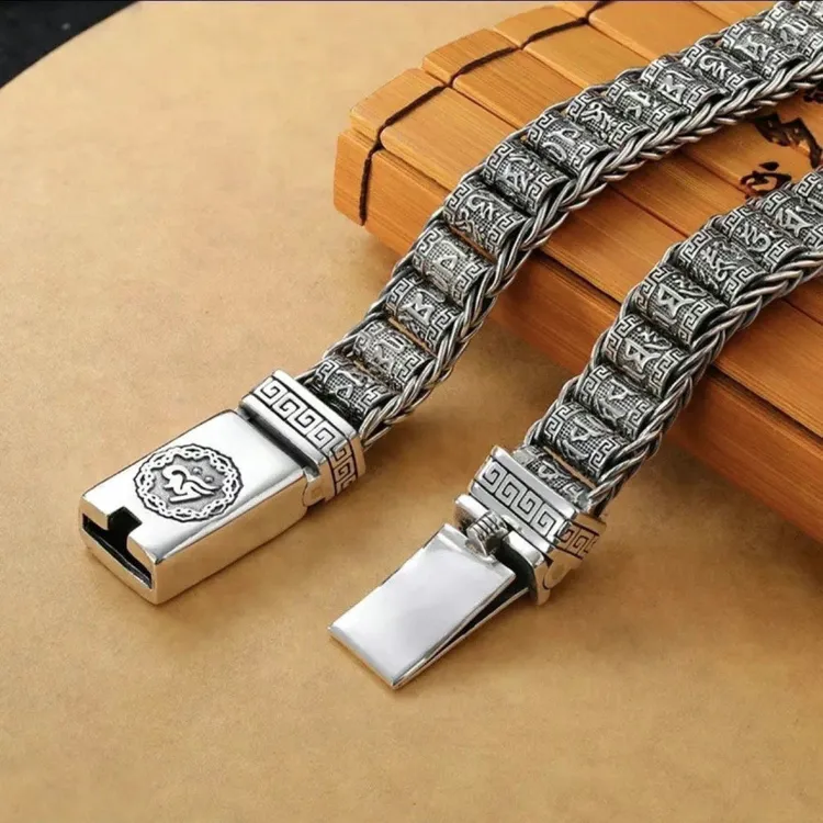 霸气网红款欧美男士老凤祥款式经典手链潮手925银肖邦