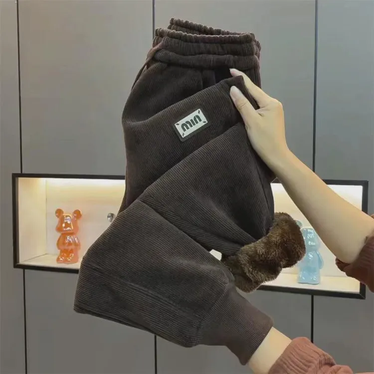 加绒加厚羊羔绒哈伦裤女冬季保暖抗寒束脚运动裤显瘦百搭休闲卫裤