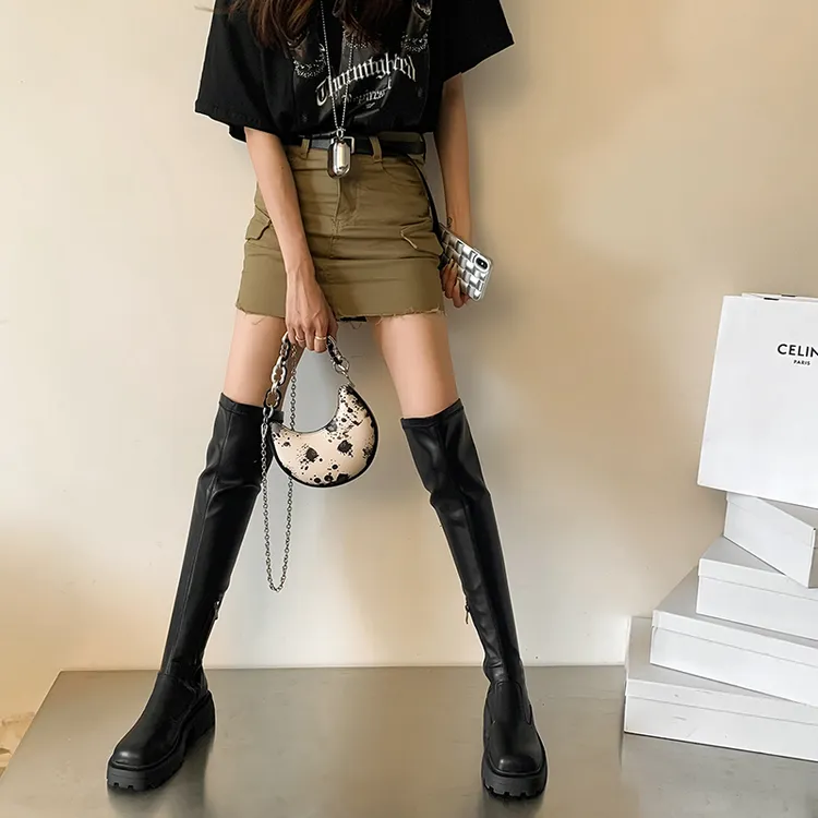 过膝靴女2024春秋新款弹力靴小个子显瘦气质潮流长筒骑士靴长筒靴