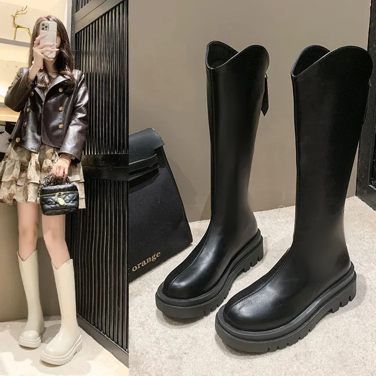 马丁靴女长筒靴2023新款秋季瘦瘦不过膝中筒高筒骑士靴小个子长靴
