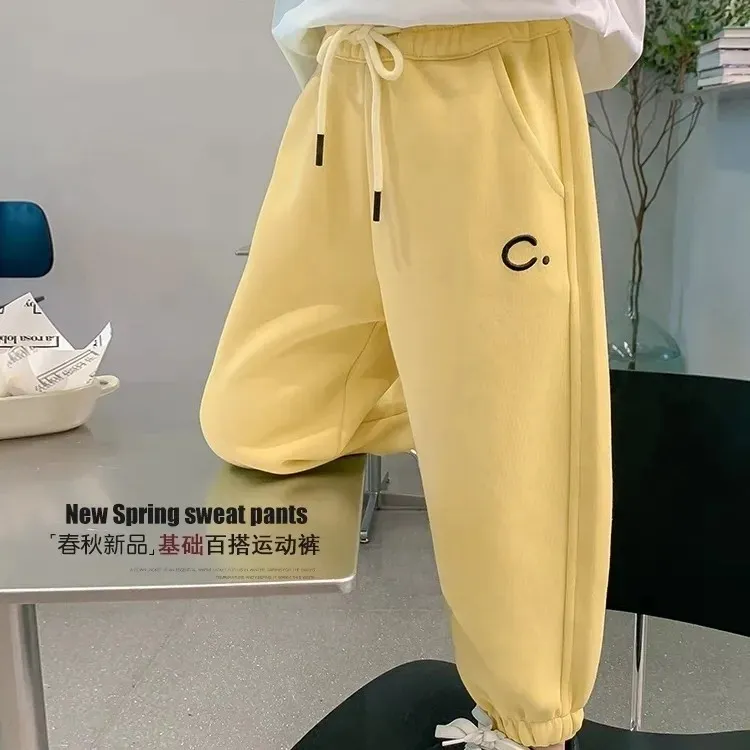 儿童春秋款刺绣显瘦宽松休闲哈伦裤新款时尚百搭束脚运动卫裤裤子