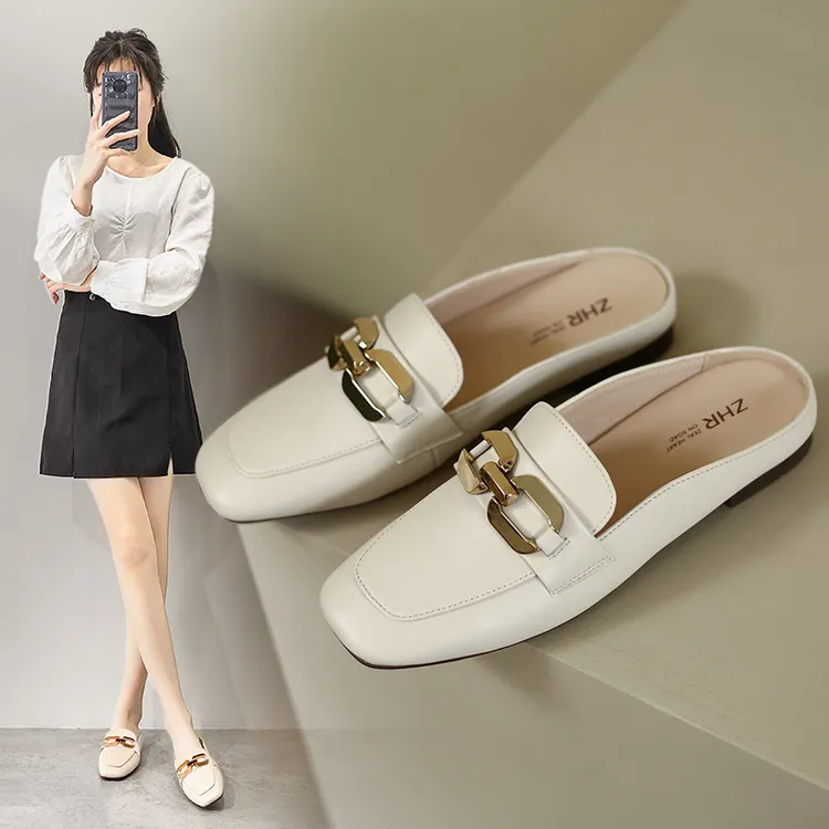 ZHR则则时尚平底软底凉拖女2025夏季百搭一脚蹬包头网红半托鞋女