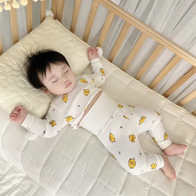 婴儿无骨高腰护肚套装宝宝纯棉秋衣秋裤儿童家居服护肚裤可开档