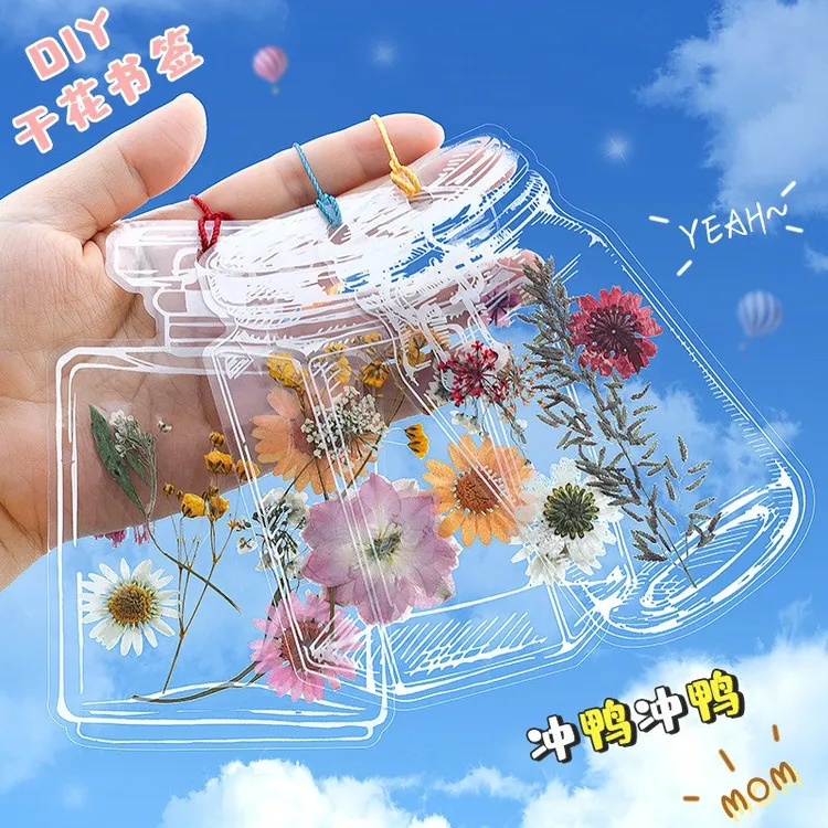 植物标本玻璃瓶书签瓶子里的童年儿童手工DIY透明贴纸自制干花