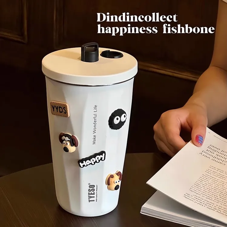 tyeso泰硕冰霸大容量女生不锈保冷杯子吸管便携随行咖啡保温水杯