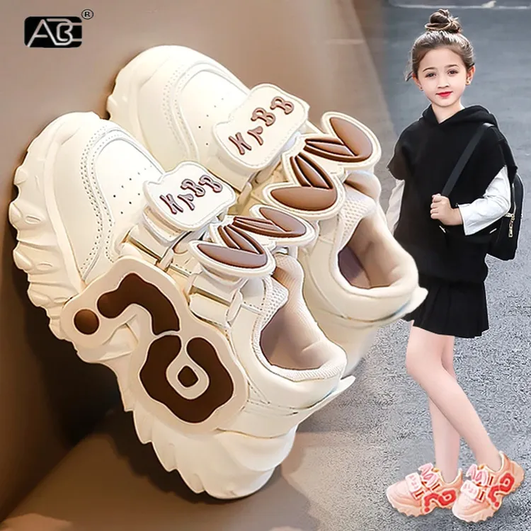 ABC女童运动鞋2025新款春秋防滑儿童鞋女孩软底透气轻便小白鞋