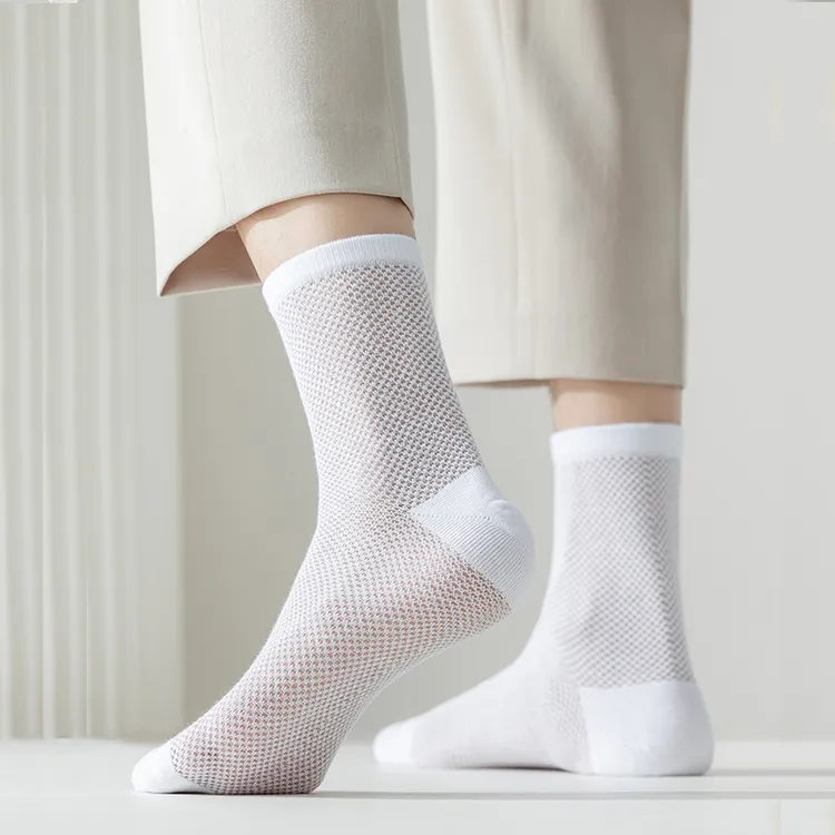 【7A抗菌防臭】男女超薄款棉袜夏天网眼中筒袜夏季透气白色短袜网袜