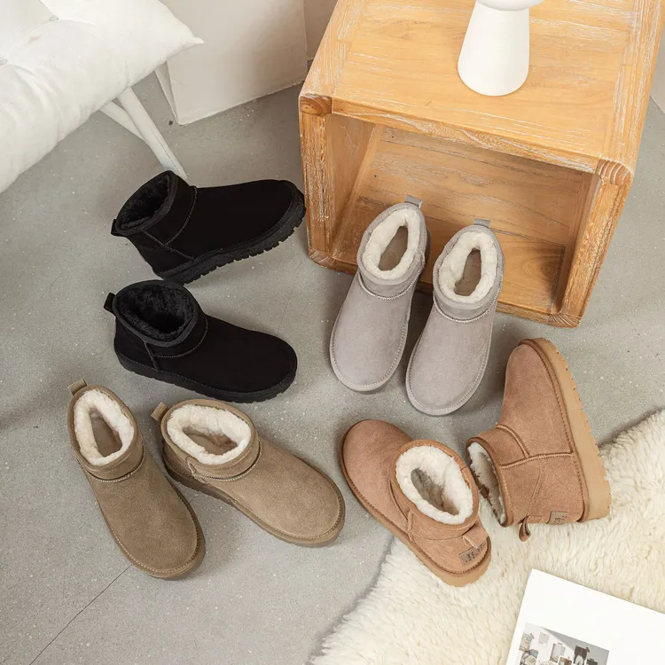 【情侣男女款】真皮雪地靴男短靴加绒保暖冬季牛皮短筒雪地棉鞋防滑