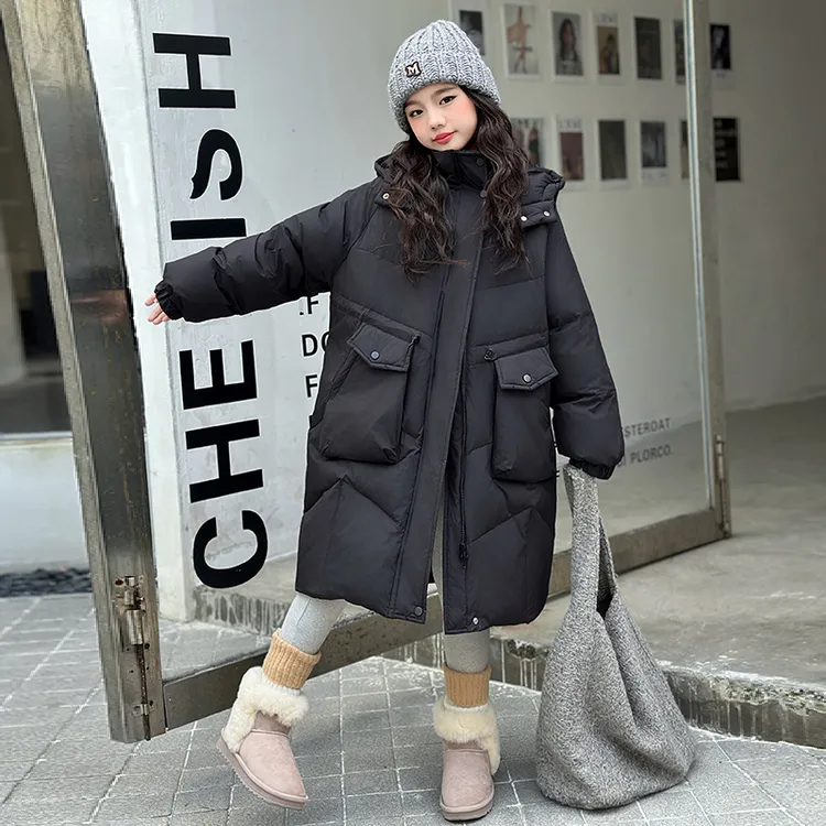 女童羽绒服冬季2025新款洋气儿童装中长款白鸭绒保暖外套大童冬装