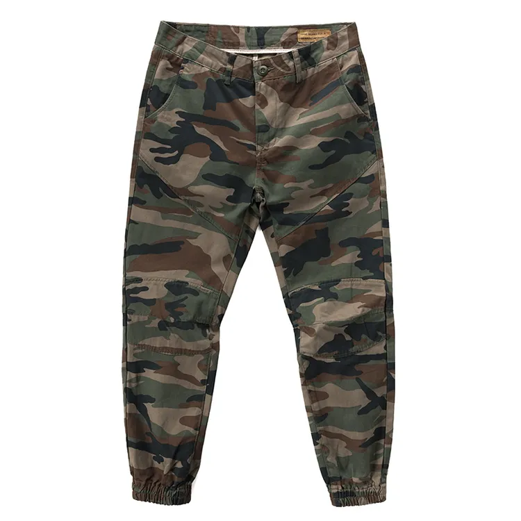 1116/1116A 工装迷彩长裤补丁束脚裤做旧机车帅气男裤子厚实