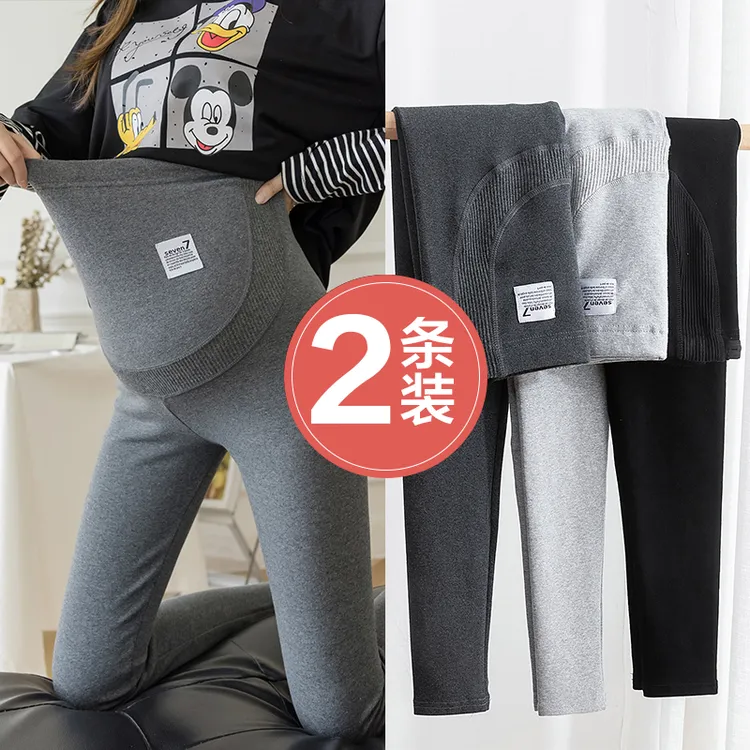 孕妇打底裤秋季外穿大码显瘦托腹小脚裤冬季加绒加厚时尚棉裤秋季