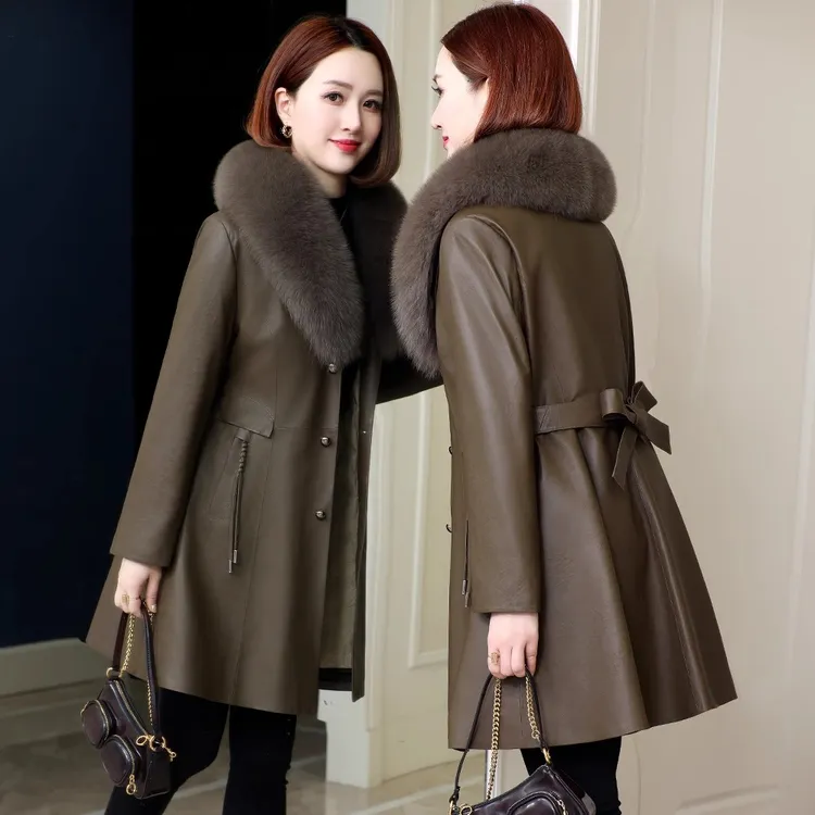 真皮羽绒服女2025冬季新款休闲狐狸毛领海宁绵羊皮皮衣外套中长款