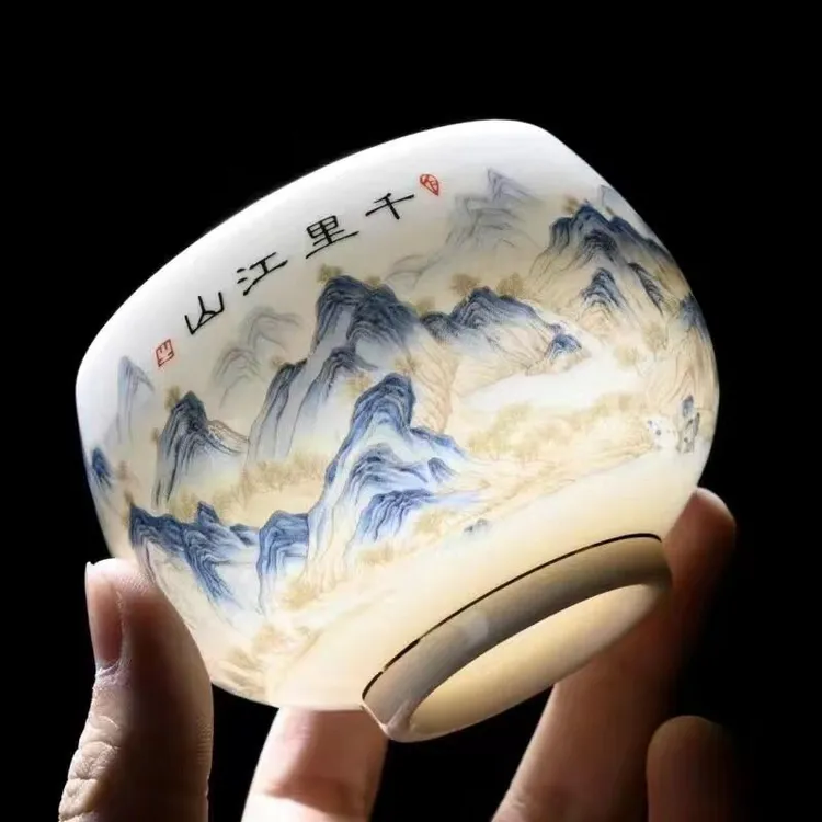 厂家冲量拒绝中差评羊脂玉主人茶杯千里江山杯禅定杯功夫茶杯