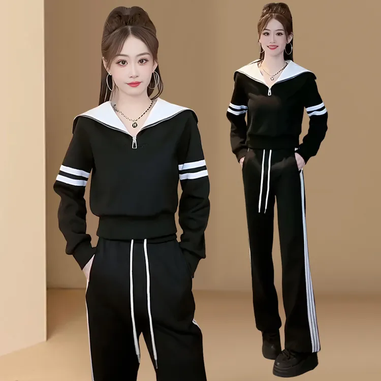 欧货休闲运动套装女春秋2025新款网红时尚洋夏季大码条纹运动套装