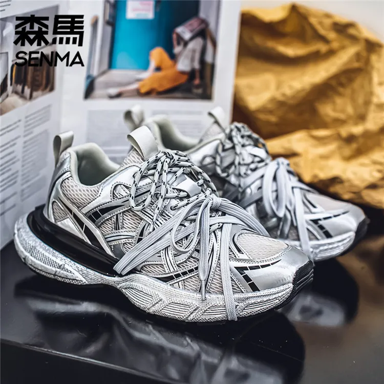 森马男鞋春季新款绑带透气网面厚底做旧老爹鞋潮流学生运动潮鞋男