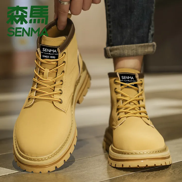 森马男鞋秋冬百搭复古大黄靴潮流厚底防水马丁靴男款时尚工装鞋男