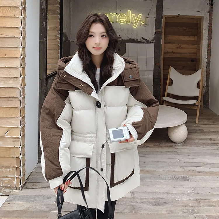 梦玫2520时尚休闲短款连帽羽绒服小个子甜美保暖白鸭绒面包服