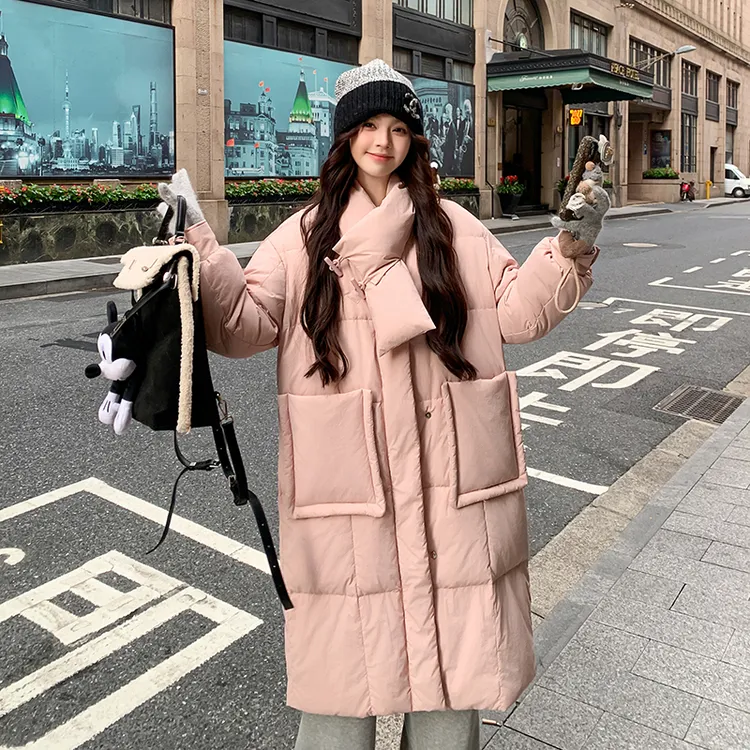 梦玫2478甜美减龄宽松围脖羽绒服女冬新款中长款小个子加厚外套