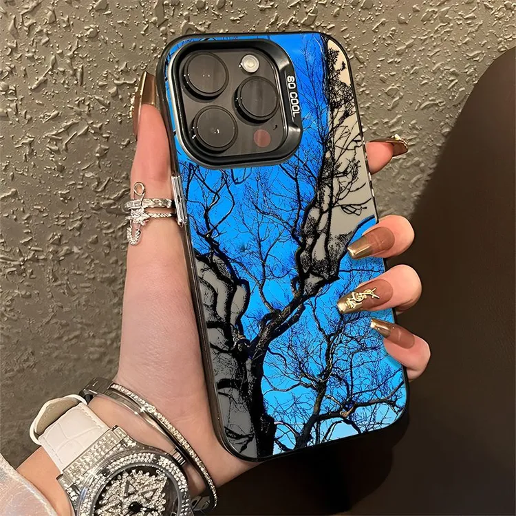 创意苹果15Promax彩银14/13/12新款创意枯木逢春彩银手机壳全包xs