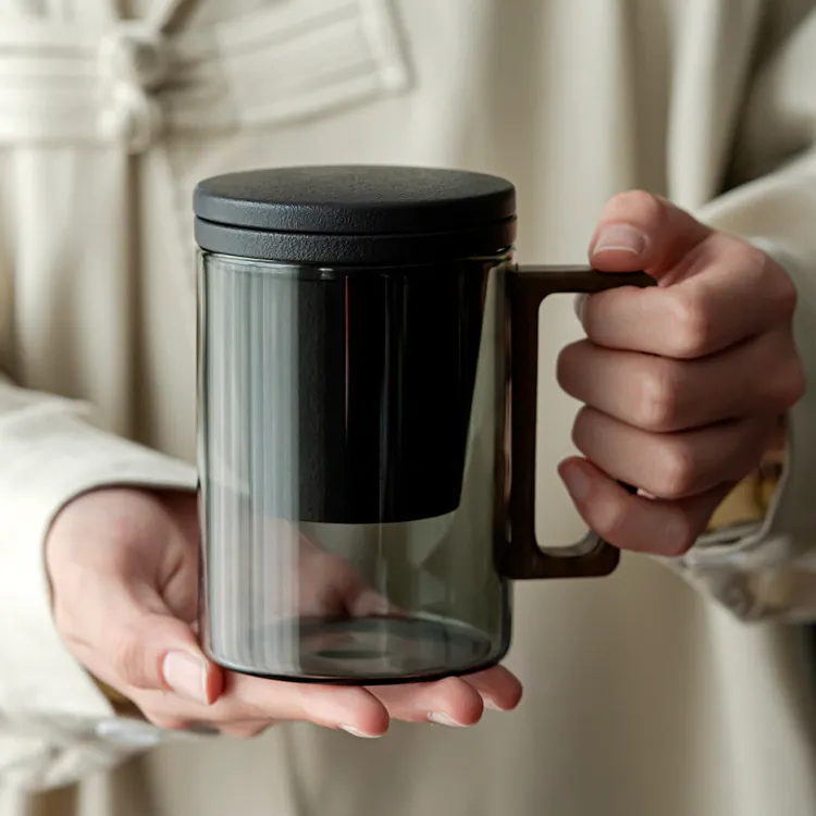 高档玻璃马克杯茶水分离泡茶杯家用大容量陶瓷杯创意带盖过滤办公