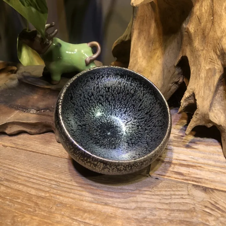 建窑建盏【黑底银油滴】鹧鸪斑茶盏主人杯品茗杯名师谢小宝
