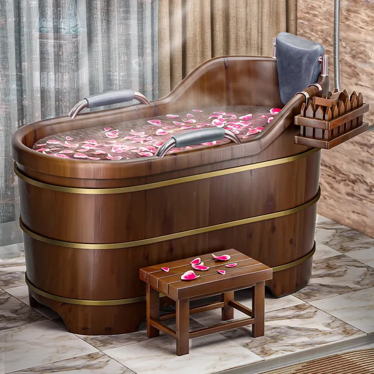 25年泡澡木桶香柏木浴缸泡澡扶手大人全身浴桶成人汗蒸桶老人大号