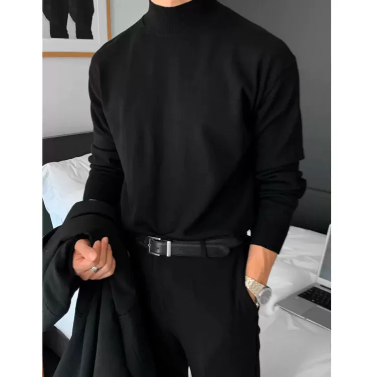 纯黑色德绒可外穿打底衫男款长袖秋冬大衣内搭t恤中高领加绒上衣