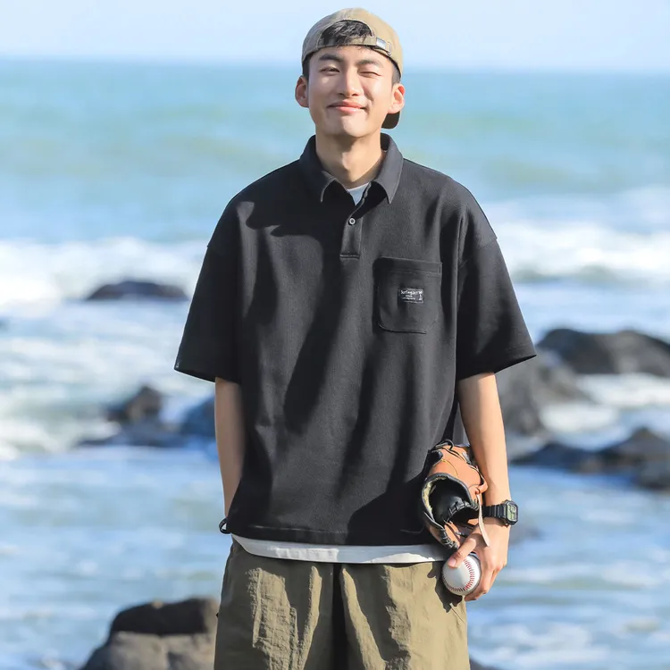 日系复古假两件polo衫短袖男2025夏季新款休闲翻领宽松保罗T恤潮