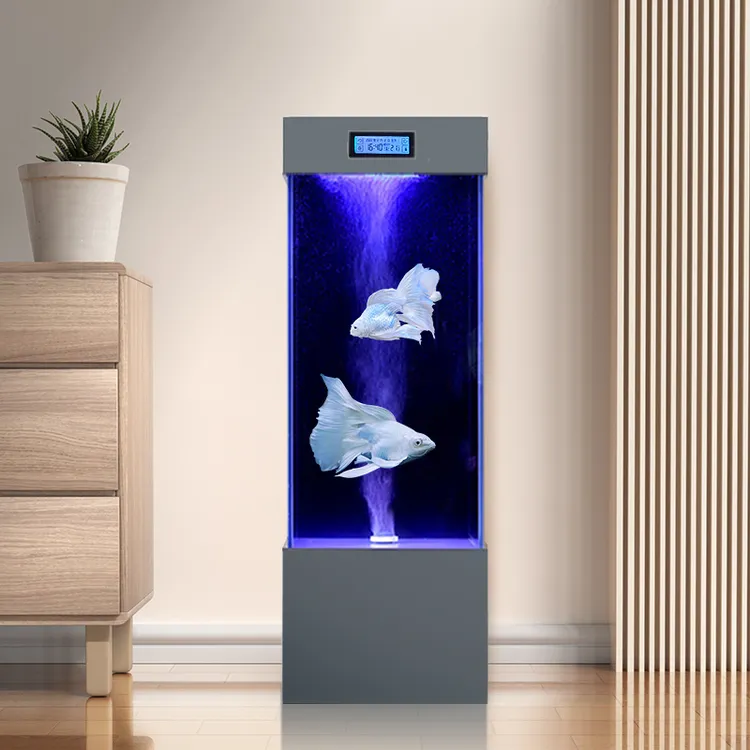 鱼缸小型客厅过滤制氧一体机超白玻璃电视柜旁生态一体式金鱼缸