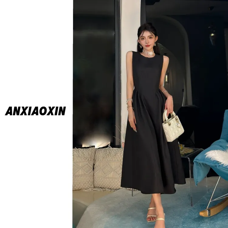【现货】夏季法式百搭气质轻奢小众显瘦粉色黑色淑女毕业季连衣裙