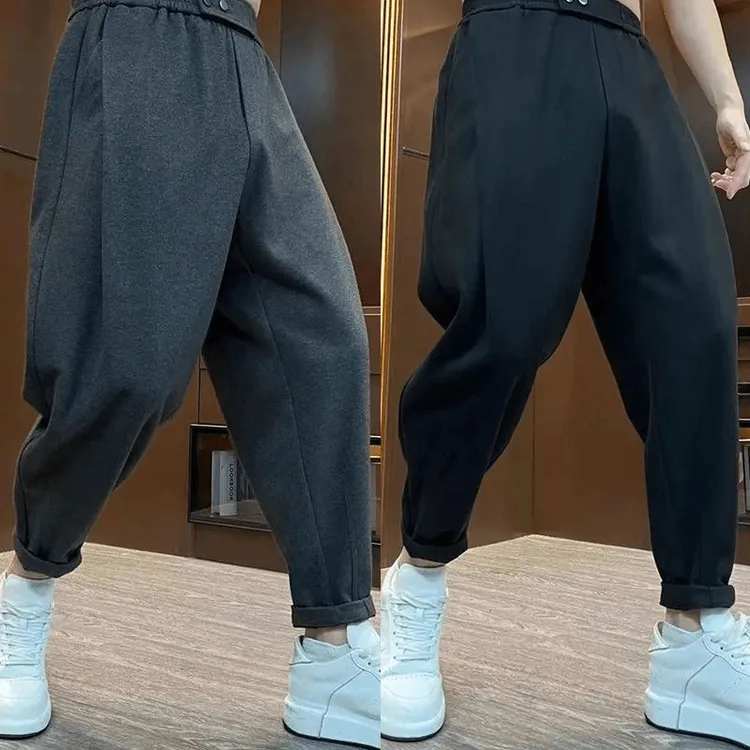 秋冬新款男士厚料休闲西裤网红潮牌宽松束脚萝卜裤弹力百搭哈伦裤