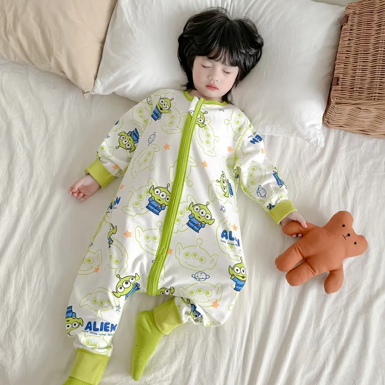 儿童卡通连体睡衣春秋宝宝恒温德绒防踢被神器秋冬保暖防着凉睡袋