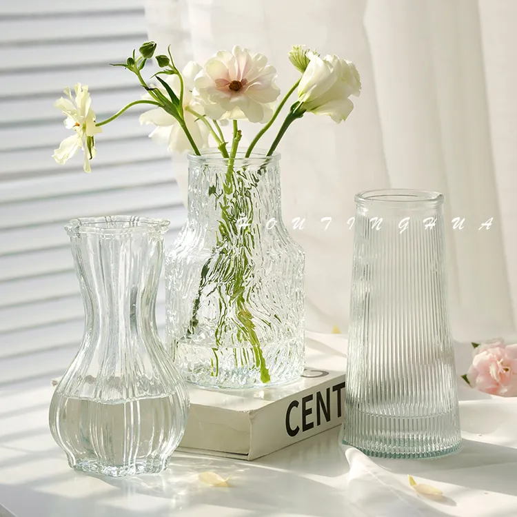 【三件套】北欧简约玻璃花瓶透明水养郁金香鲜花客厅桌面插花摆件商品图