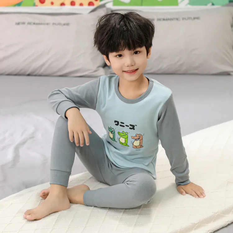 君筑儿童纯棉保暖内衣套装男童女童秋衣秋裤棉毛衫宝宝睡衣学生家