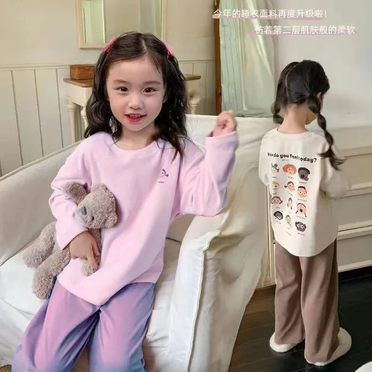 君筑秋上新儿童新款卡通图案家居服女孩柔软洋气长袖睡衣套装