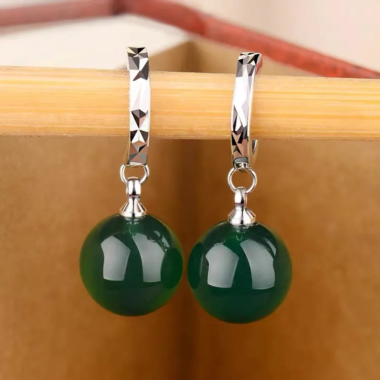 S925纯银天然玛瑙耳环女气质简约长款大气养耳洞耳饰品送妈妈礼物