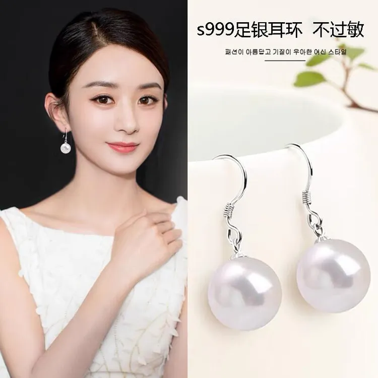 足银耳饰 990足银珠珠耳环女简约百搭耳坠纯银小众独特养耳洞耳饰