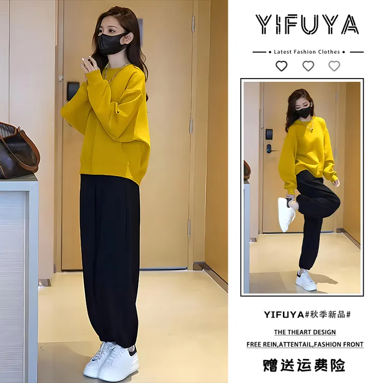 春装女款2025年新款早春大码穿搭韩系氛围感套装卫衣运动裤两件套